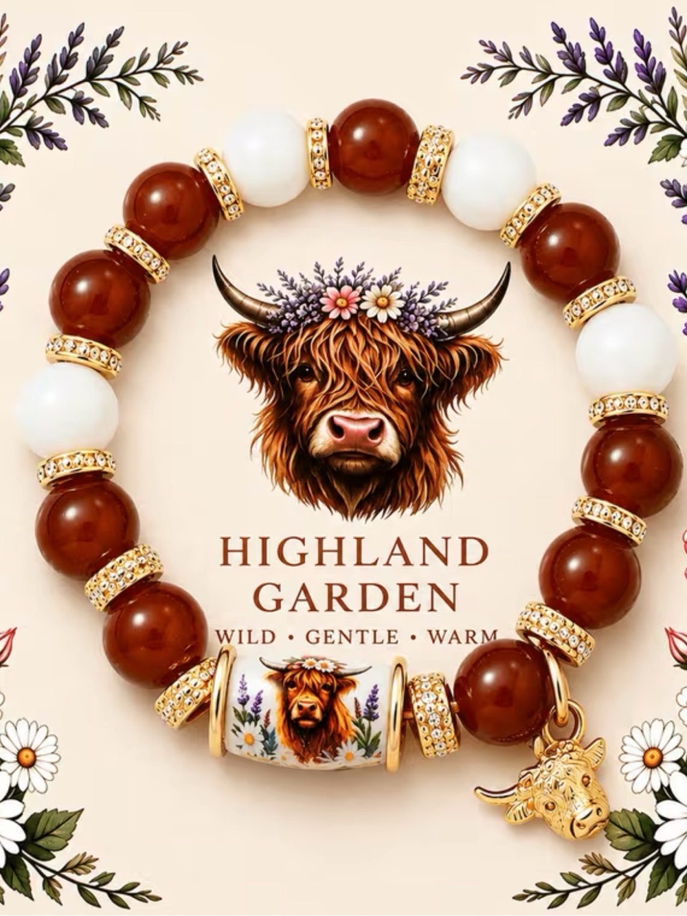 Highland Garden Brown and White Beaded Bracelet by